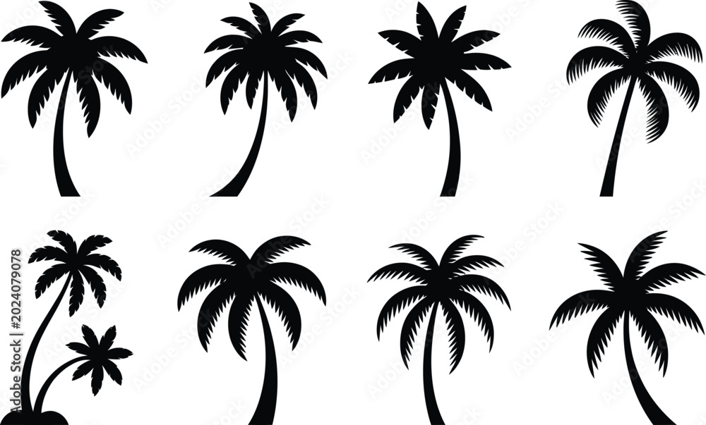 Fototapeta premium Set of palm tree silhouettes