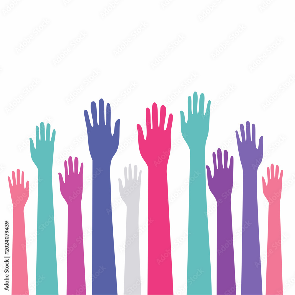 Obraz premium Diverse Hands Raised in Unity and Participation