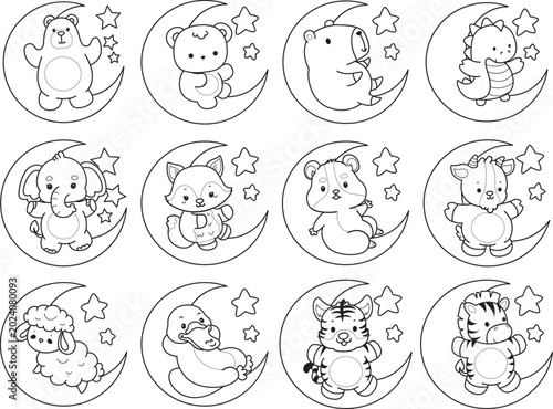 Photography Coloring pages of cute wild animals and pet. Outline of animals
