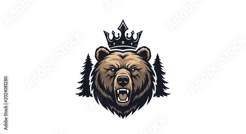 Bear Wearing Crown Roaring Angrily.