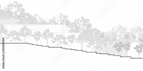 Quadro su tela architectural rendering of building integrated into hillside landscape silhouett