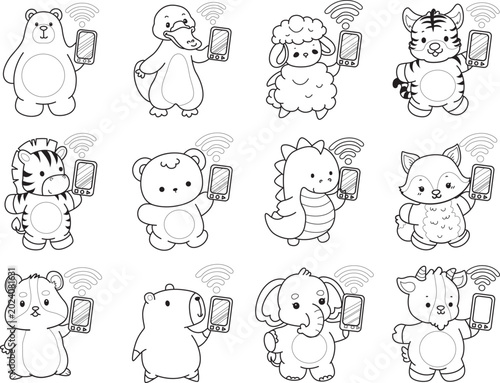 Canvas Print Coloring pages of cute wild animals and pet. Outline of animals