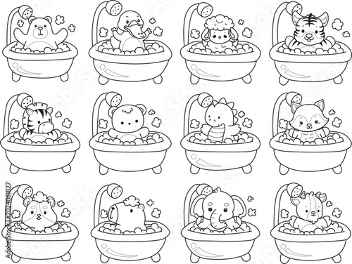 Canvas Print Coloring pages of cute wild animals and pet. Outline of animals