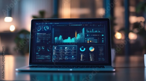 Laptop with data streaming dashboard on screen