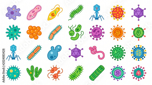 Bild auf Leinwand Colorful Microorganisms and Virus Shapes Science Vector Set