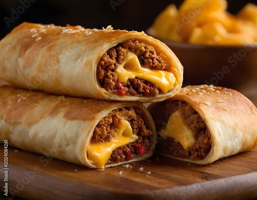 chili cheese egg rolls on a wooden board