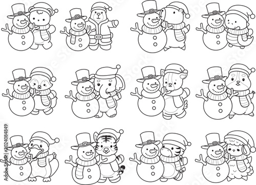 Canvas Print Coloring pages of cute wild animals and pet. Outline of animals