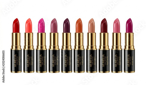 Fotografie Colorful realistic 3D lipstick collection isolated on white luxury cosmetic vect