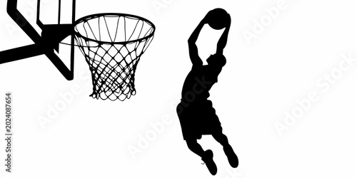Schilderij op canvas Basketball player silhouette dunking on a white background