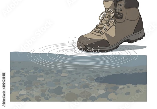 Close-up of Hiking Boot Stepping on Ice Surface.