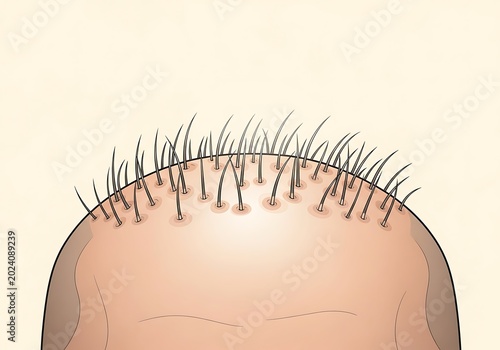 Close-up of Human Scalp with Hair Follicles and Hair Growth.