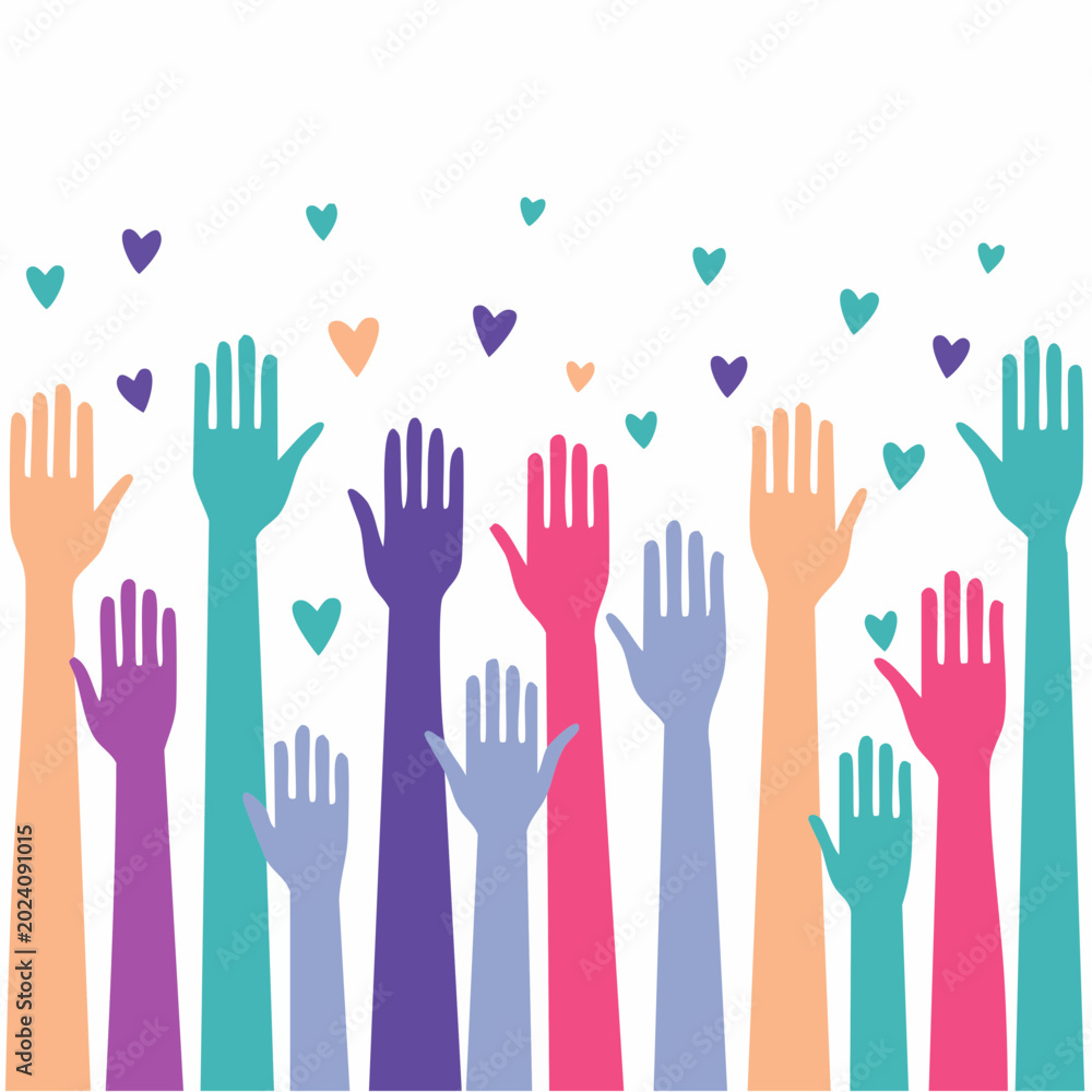 Fototapeta premium Diverse Hands Raised with Hearts