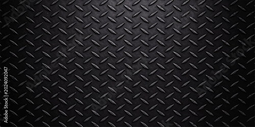 Tableau sur toile Black Diamond Plate Steel Texture with Rugged Metallic Pattern for Industrial, H
