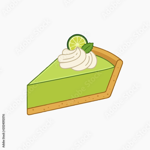 Slice of Key Lime Pie with Whipped Cream and Lime Garnish