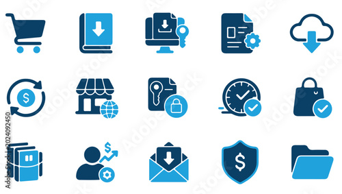 Digital Product Selling Minimal Glyph Vector Icon Set for Ecommerce Dashboard