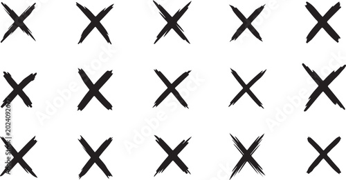 Black, crossed, X marks, symbols, vector icons isolated PNG with Transparent Background