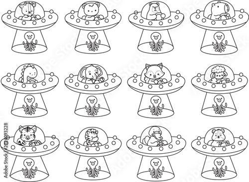 Canvas Print Coloring pages of cute wild animals and pet. Outline of animals