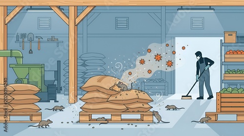 Pest Control Inspection in Warehouse with Rodents Destroying Stored Supplies