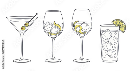 Tableau sur toile Hand-drawn illustration of various alcoholic beverages and cocktails