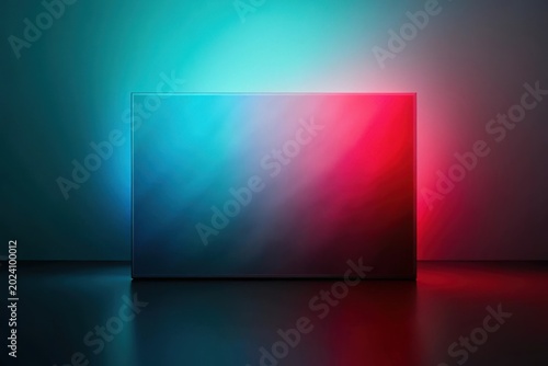 Illuminated Panel in a Dark Room with Vivid Cyan and Crimson Backlighting