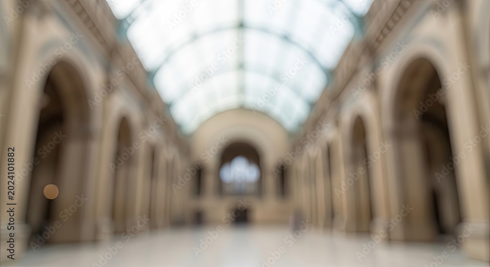 Obraz premium Abstract blurred background of a majestic architectural hall in a historic building.