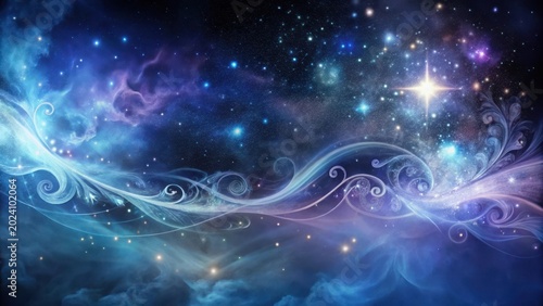 Celestial Swirls A Dreamlike Tapestry of Stars, Nebulae, and Whimsical Flourishes Across the Night Sky