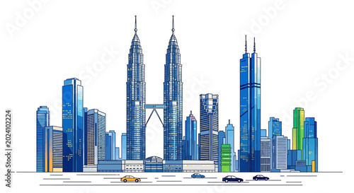 Kuala Lumpur cityscape illustration with Petronas Twin Towers