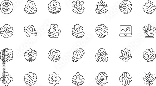 Canvas Print Abstract Natural Stones Leaves And Organic Decorative Line Icons Set For Wellnes