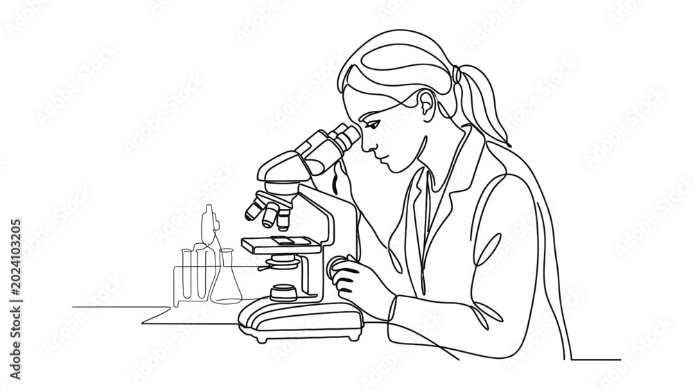 Fototapeta premium Woman using a microscope in laboratory.