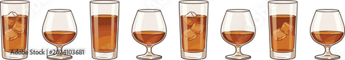 Photography Whiskey Glass Icon Set with Highball and Snifter Glasses Featuring Alcoholic Dri