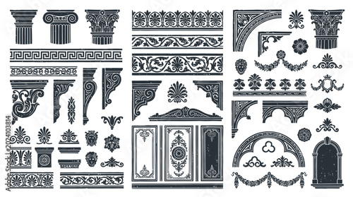Ornate Decorative Architectural Elements and Ornaments for Classical Building Design and Interior Decor