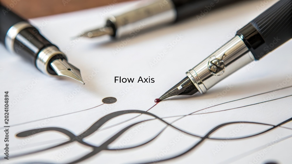 Fototapeta premium Elegant Writing Instruments with Ink Flow on Paper Surface