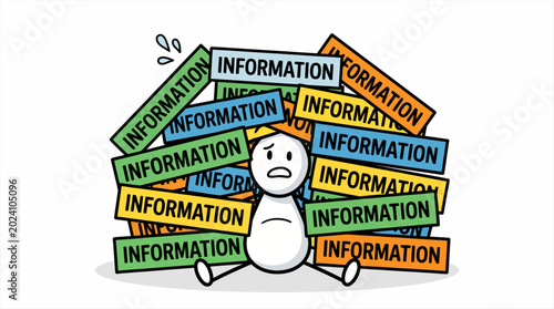 Photos Cartoon depiction of a person suffering from information overload and mental str