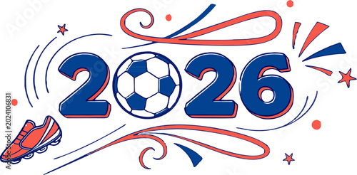 Dynamic football championship 2026 vector with energetic motion, glowing streaks, clean background, high resolution.
