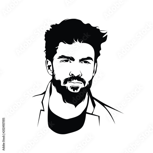 Handsome Man Line Art Vector Illustration Black and White