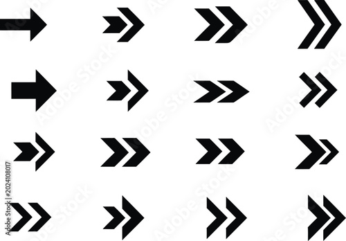 Foto Set of modern arrow icons in various styles and thickness Vector