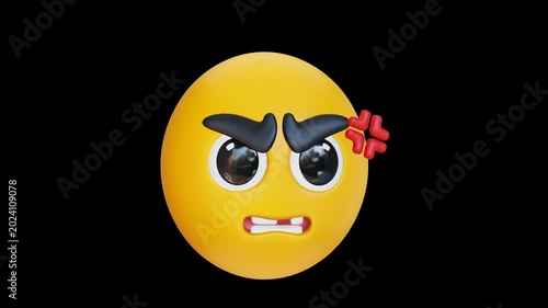 3D Animated Angry Face Emoticon turning Red with Rage