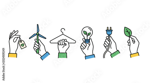 Bild auf Leinwand Set of Icons Representing Eco-Friendly Lifestyle and Sustainable Choices