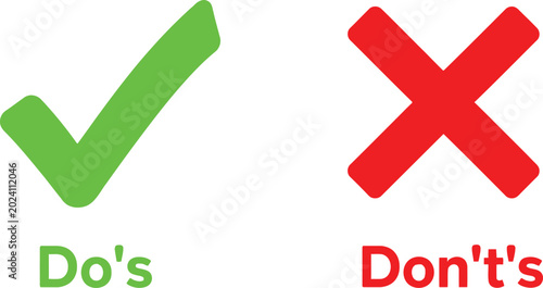 Bilde på lerret Do's and don'ts checkmark and cross icons Vector