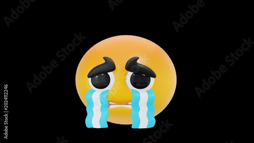 3D Crying Face Emoticon Animation with Flowing Tears