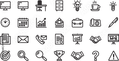 Quadro su tela Set of black and white office supply icons vector Vector