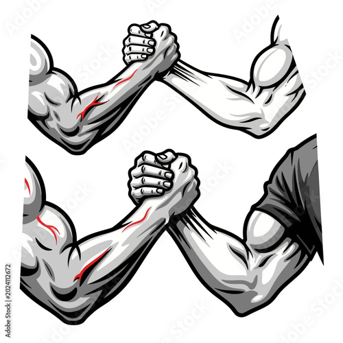 Dynamic Arm Wrestling Contest Illustration Strength and Rivalry Display