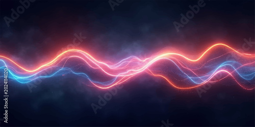 Canvastavla An abstract red wave background features glowing lines of light and energy in a