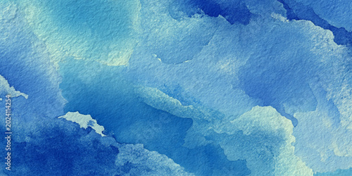 Photos Blue watercolor background with abstract shapes and textures for design and arti