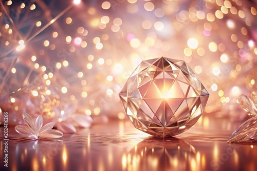 A Sparkling Gemstone Rests Amidst Softly Glowing Lights and Delicate Floral Accents