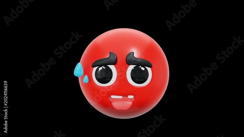 3D Animated Hot Sweating Face Emoticon with Tongue Out