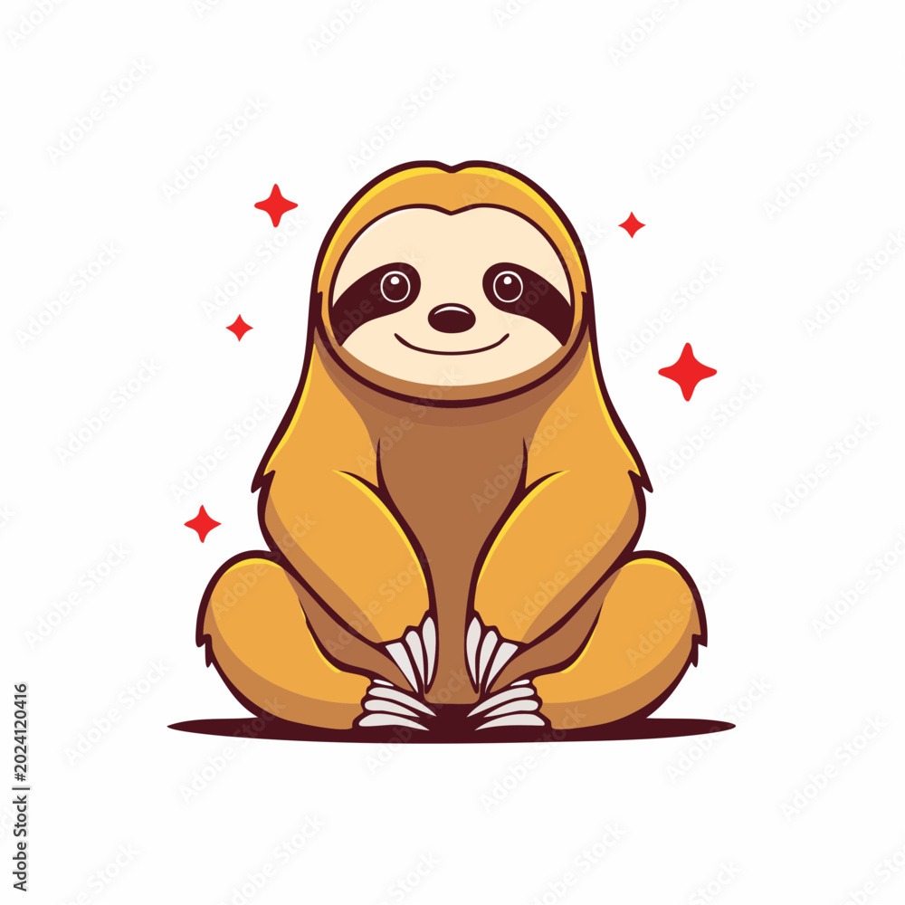Fototapeta premium Cute cartoon sloth sitting with sparkles