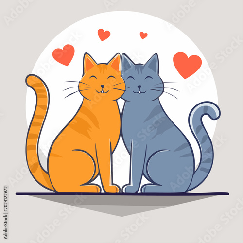 Two Cats in Love with Hearts