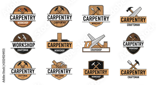 Foto Carpentry Workshop Logos - Vintage Woodworking & Craftsmanship Badges Collection