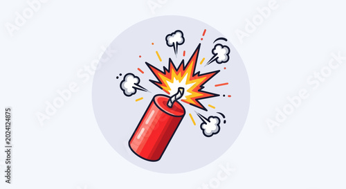 Obraz na plátne Exploding Dynamite Stick Icon with Smoke and Sparks